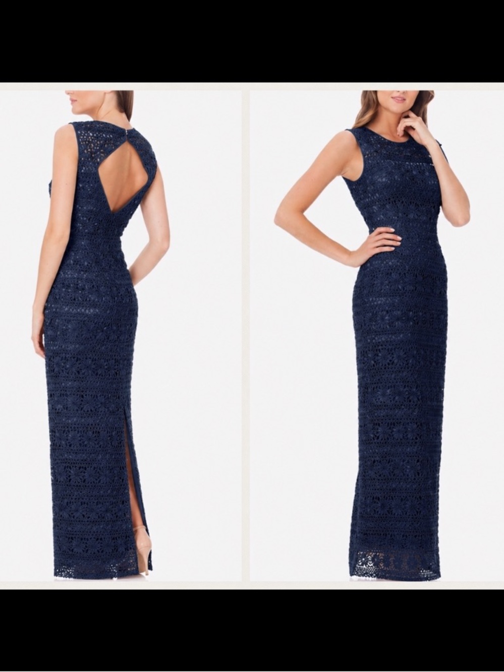JS Collection 💙💗Chevron ribbon embroidered with cut out back long Gown - Picture 3 of 11